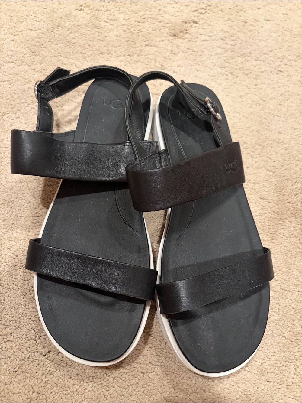 UGG Women's Black Leather Double-Strap Sandals with Ankle Buckle